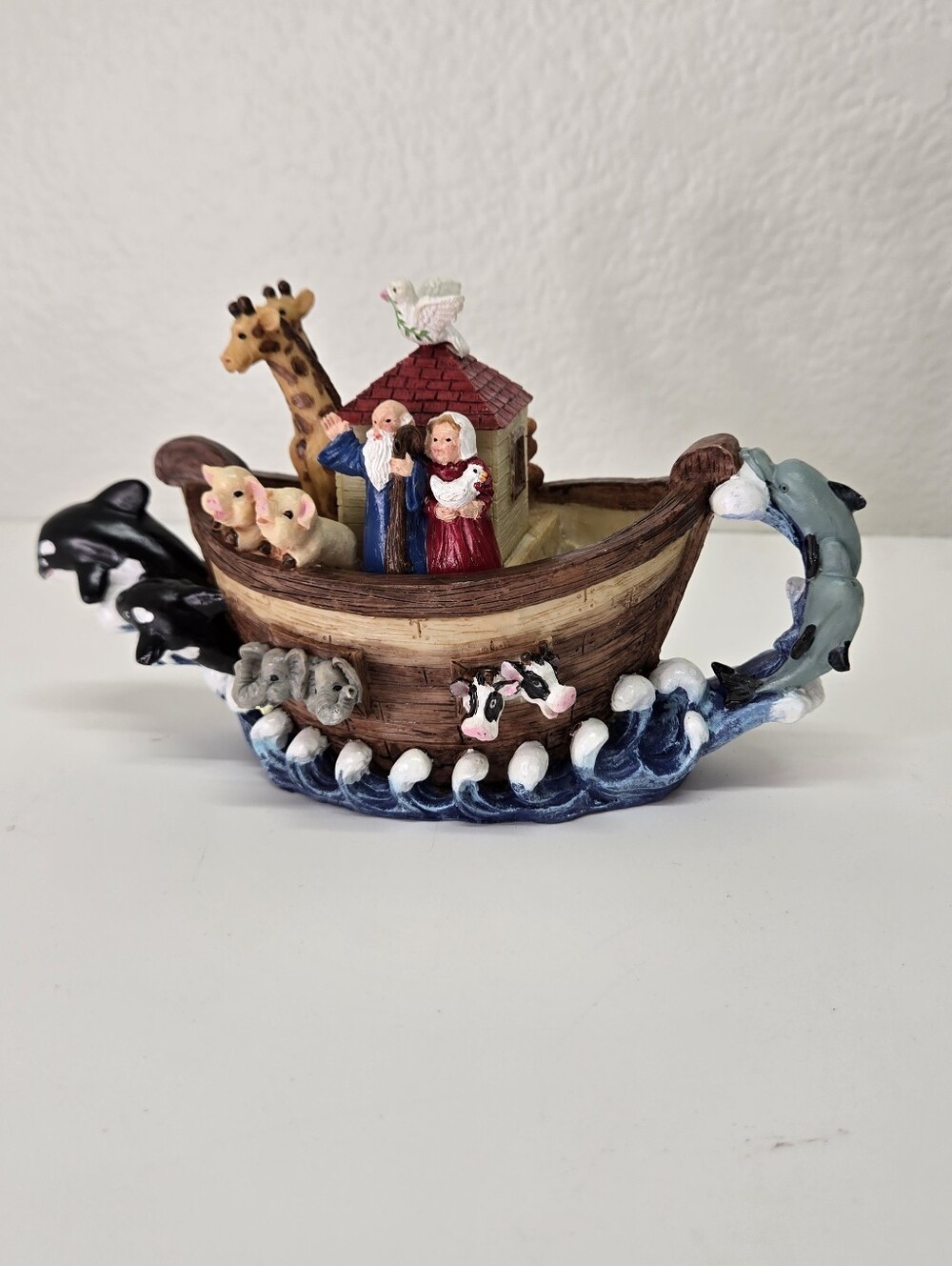 VTG Whimsical Noah's Ark Hand Painted Ceramic Watering Can Planter Novelty New